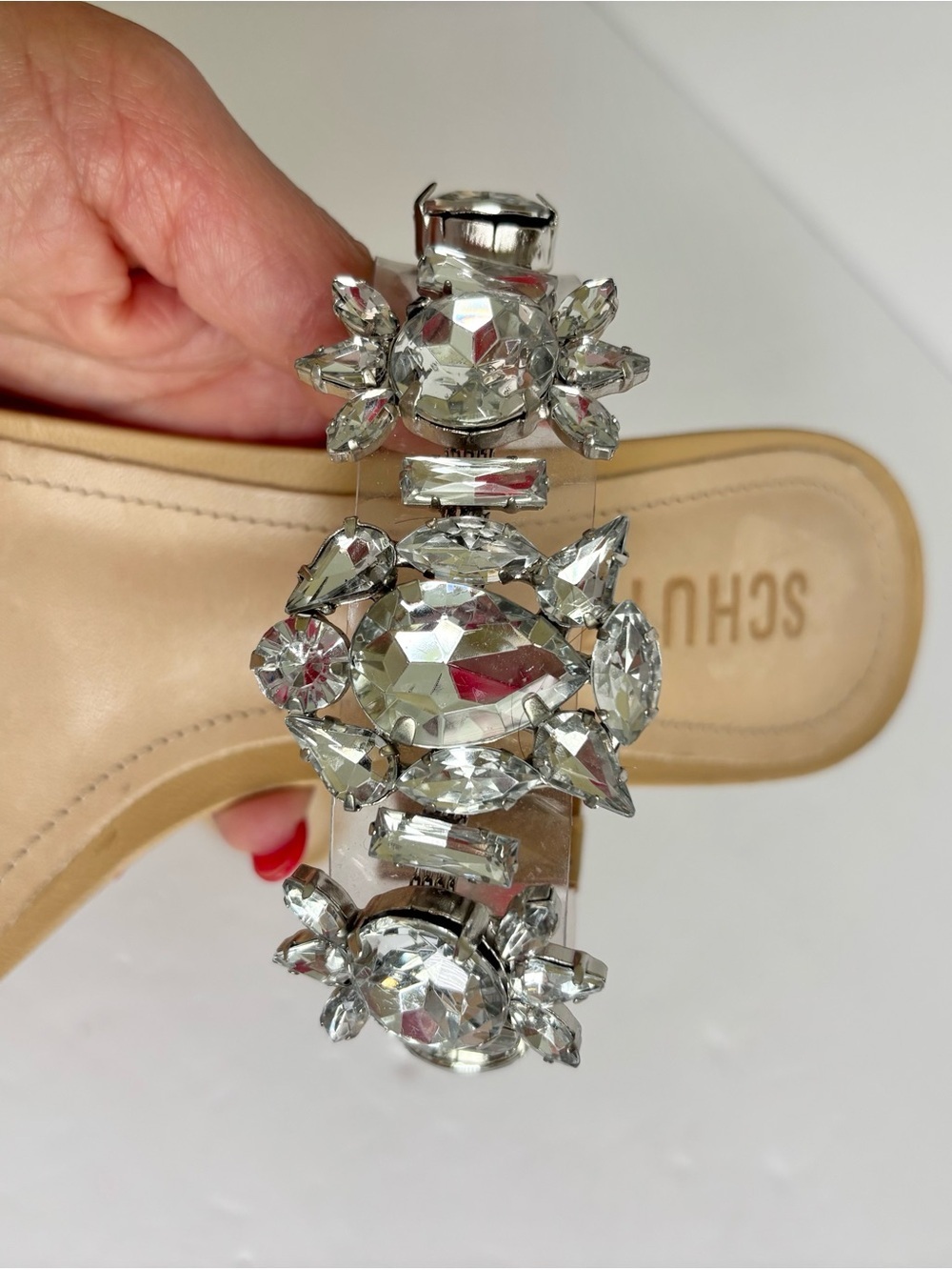 Schutz Laureen Crystal Nude Sandals Block Heel Made in Brazil Size 8.5B - Picture 13 of 13